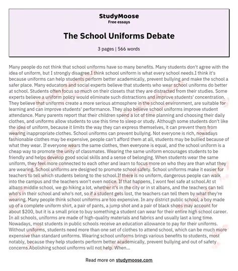 Examples of argumentative essays on school uniforms